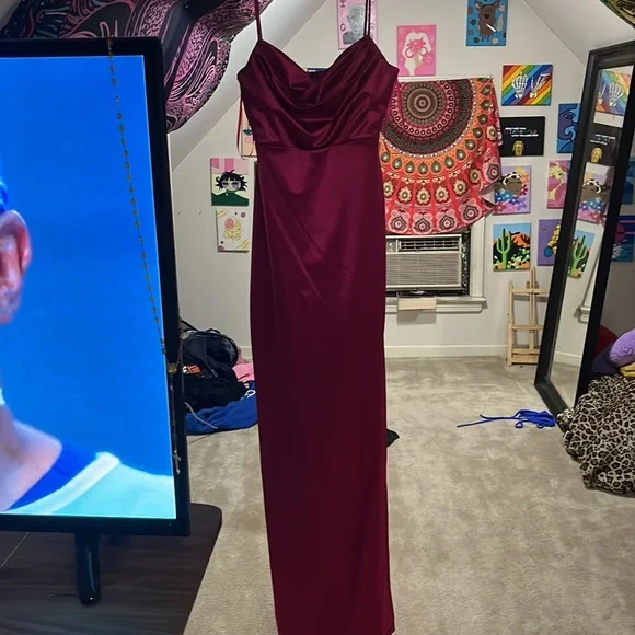 windsor lola high slit satin dress in hot pink fuchsia